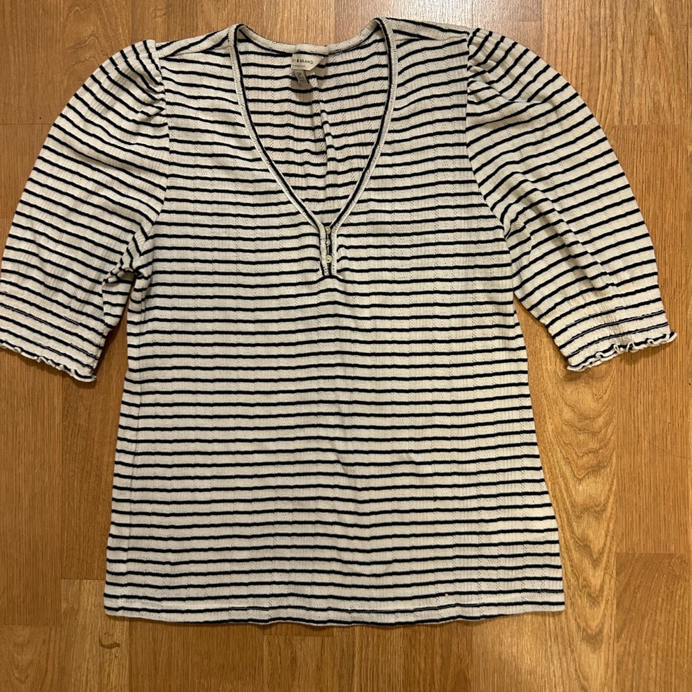 Lucky Brand Striped V-Neck Blouse in Black and Cream